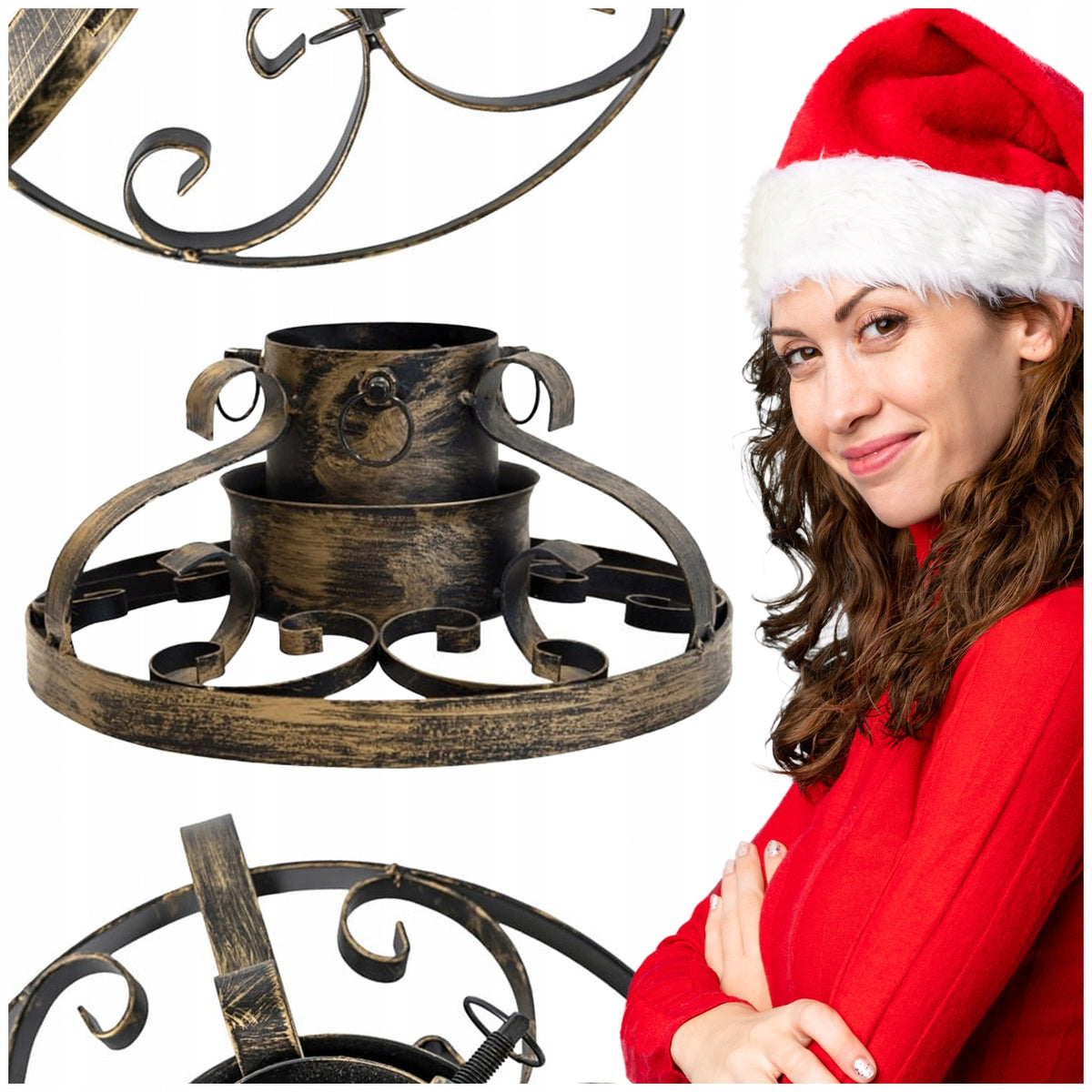 CHRISTMAS TREE STAND GOLD METAL WITH WATER CONTAINER 0,9 L STABLE