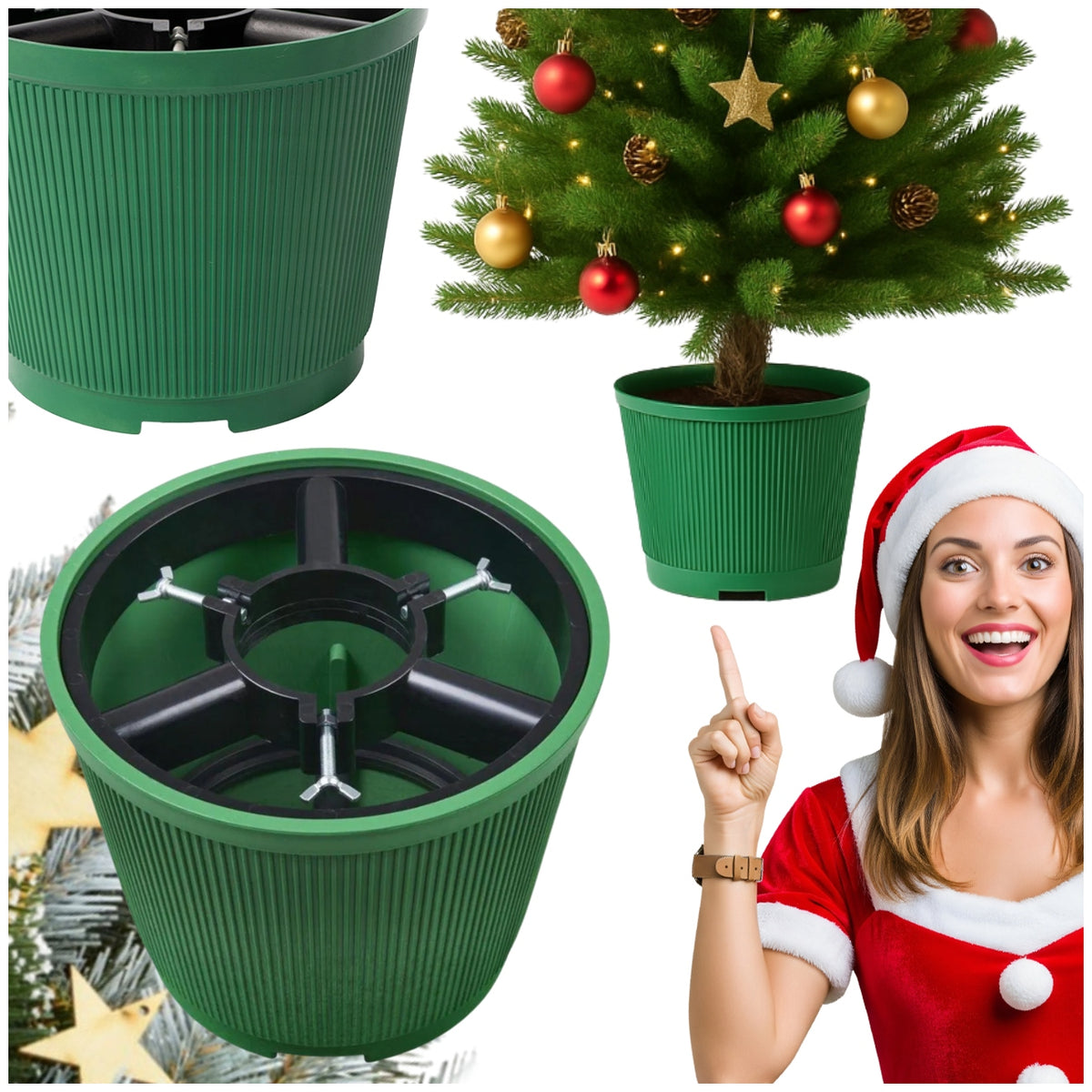 CHRISTMAS TREE STAND Green Adjustable Large Stable Green CHRISTMAS TREE Bucket