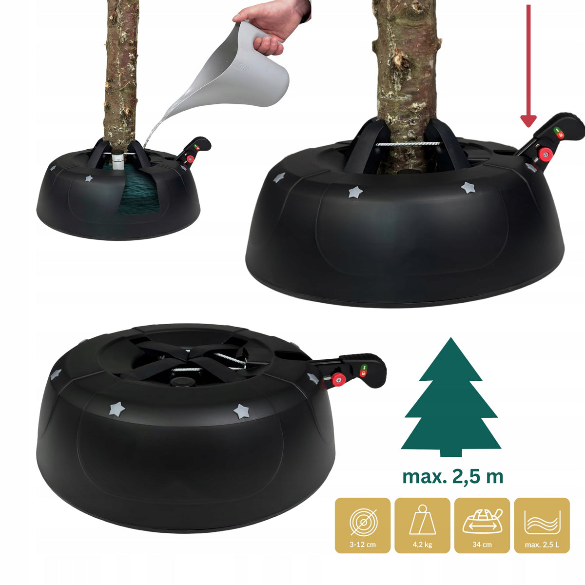 CHRISTMAS TREE STAND SELF-CLAMPING STAND FOR A LIVE CHRISTMAS TREE, HEIGHT UP TO 2,5 M