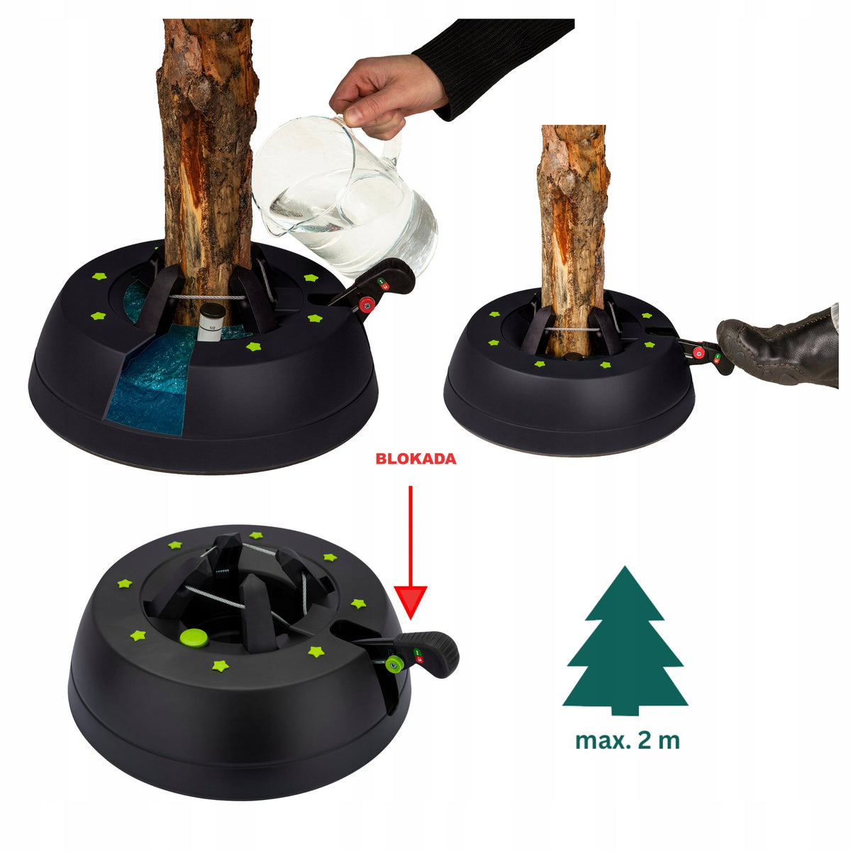 CHRISTMAS TREE STAND START 1 KAMAI UP TO 2M GREEN STARS, WATER TANK