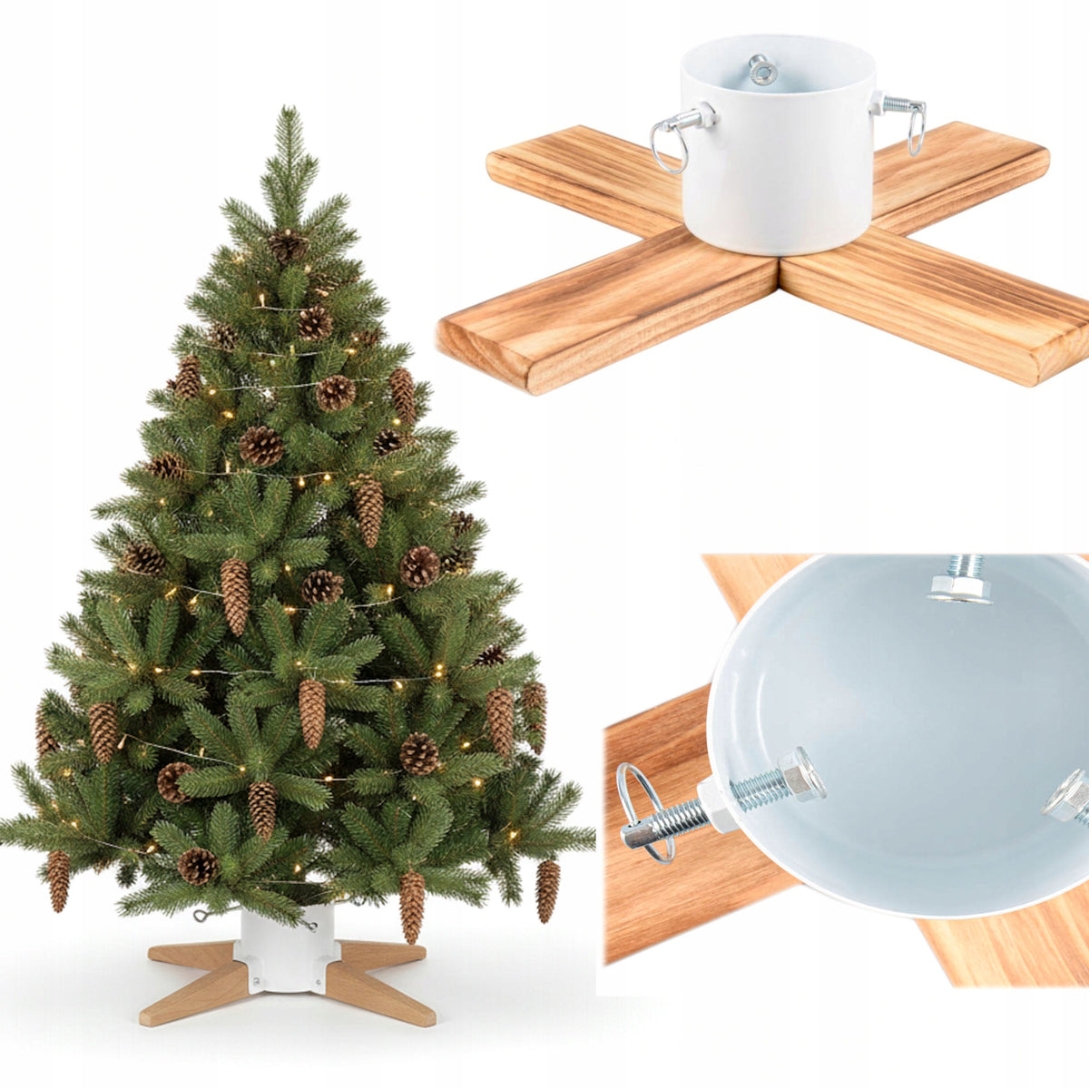 CHRISTMAS TREE STAND WOODEN METAL WHITE STAND UP TO 2,3M COIL