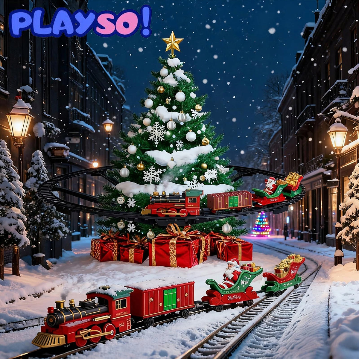 CHRISTMAS TREE TRAIN QUEUE GARLAND LIGHTS AND SOUNDS 288 CM Packaging status original