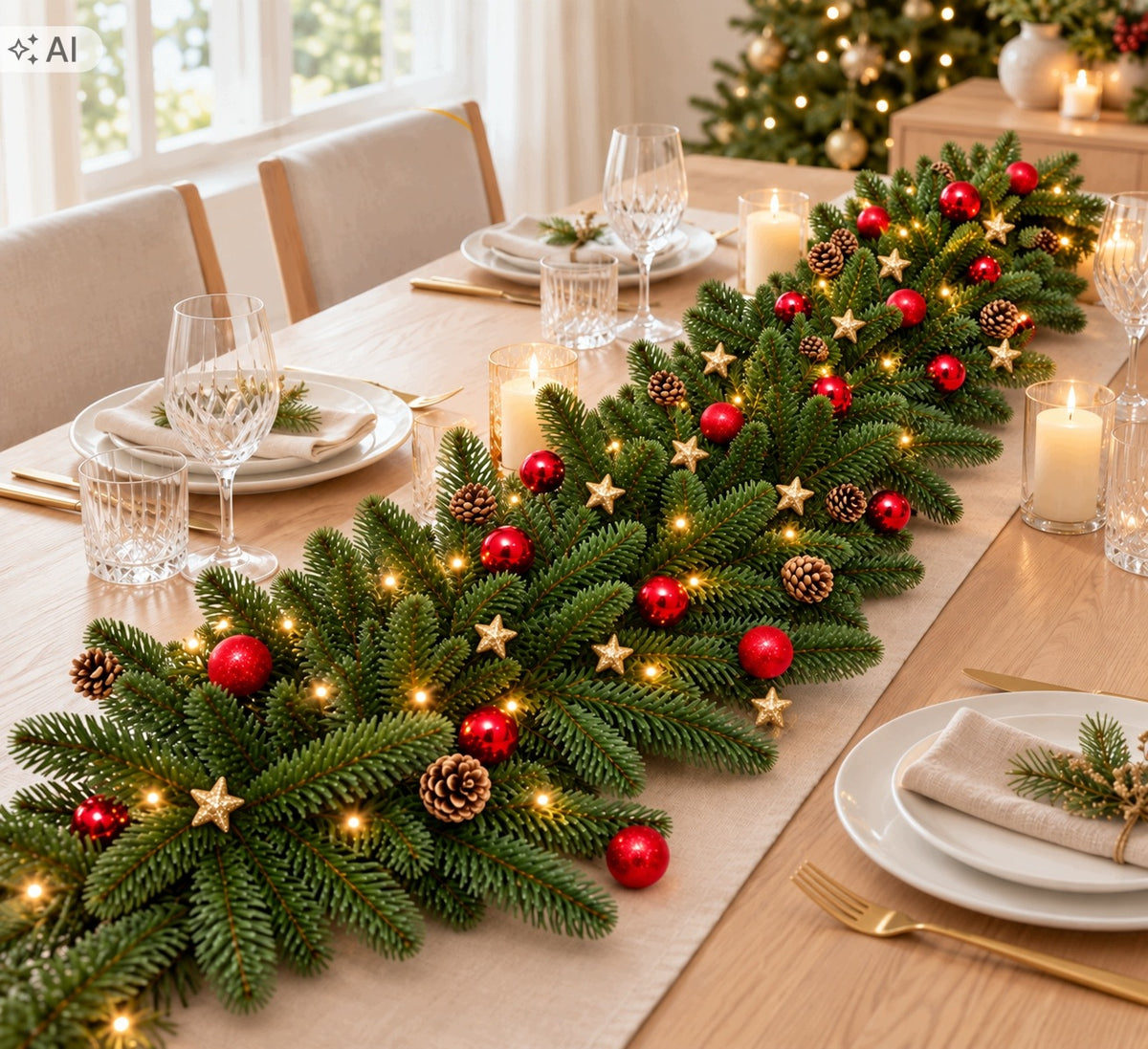 CHRISTMAS TREE garland decorated with RED LED Fir 100CM NOBILIS Manufacturer code Girlanda zdobiona jodła czerwona LED