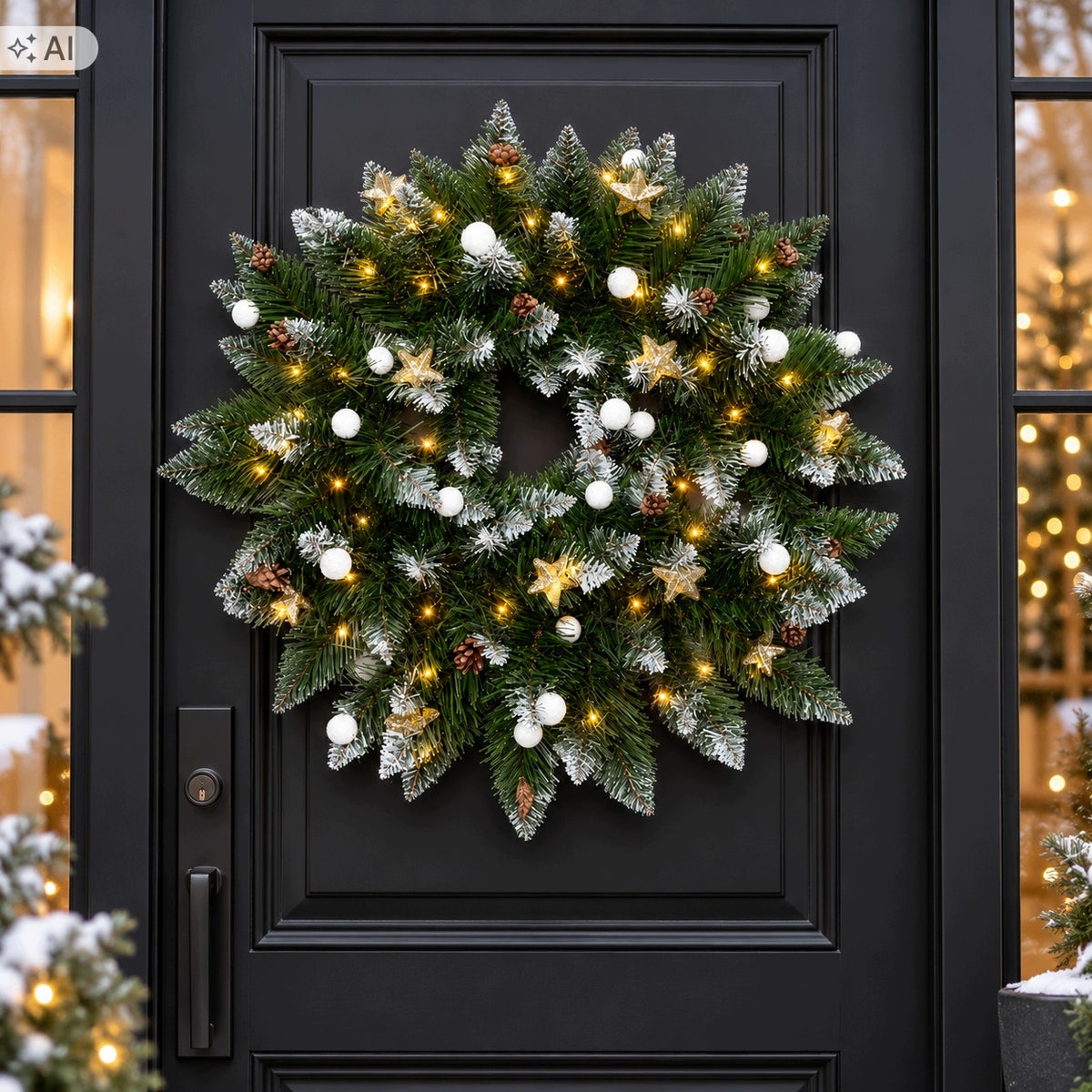 CHRISTMAS WREATH DENSE DECORATED GOLD LED FOR DOOR TABLE 65CM Manufacturer code Wianek wieniec stroik złoty LED ozdoba