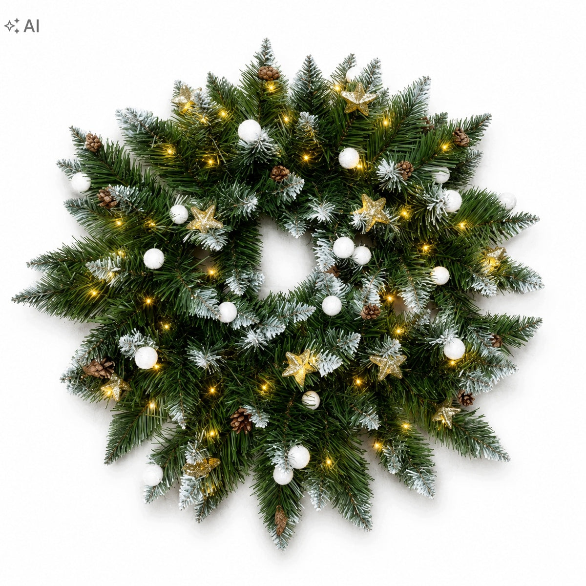 CHRISTMAS WREATH DENSE DECORATED GOLD LED FOR DOOR TABLE 65CM Packaging status original