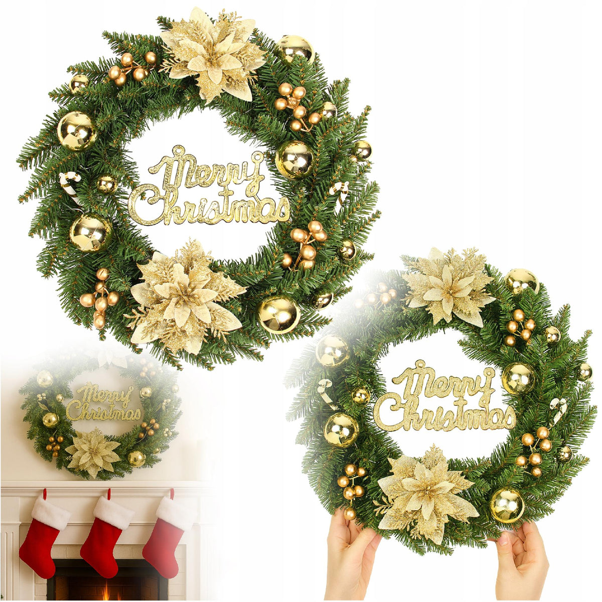 CHRISTMAS WREATH ELEGANT CHRISTMAS DECORATION GOLD WZ3 40CM
