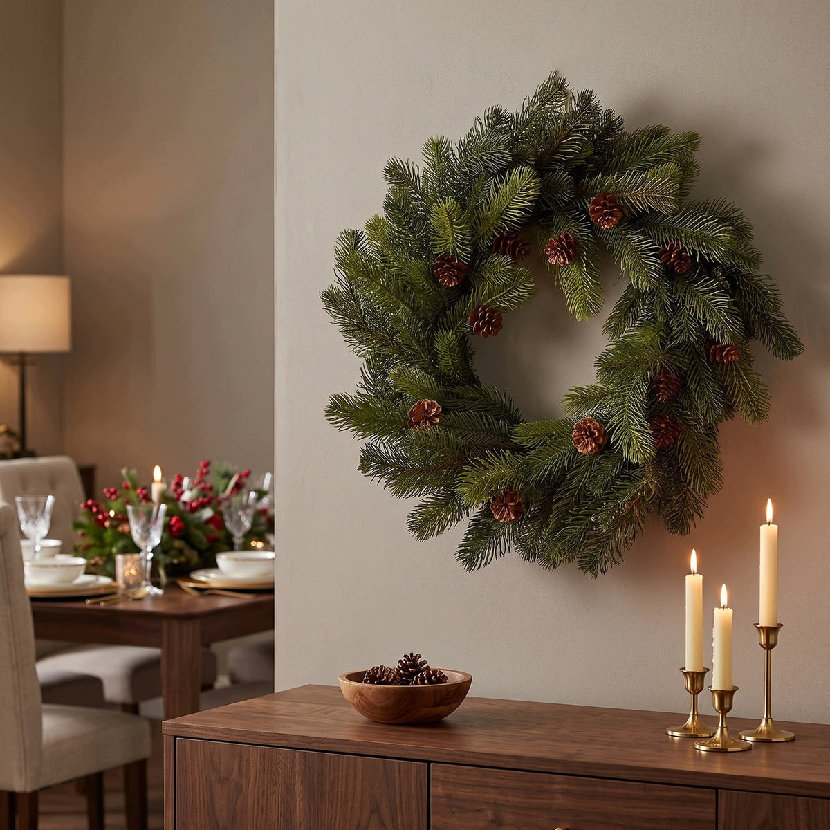 CHRISTMAS WREATH FOR DOOR 50cm LARGE ARTIFICIAL WREATH SPRUCE PE REED Manufacturer code 30006 wianek świąteczny na drzwi