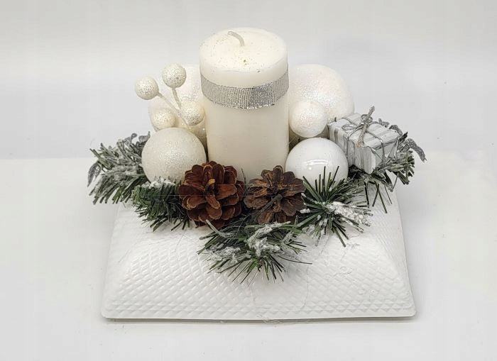 CHRISTMAS WREATH FOR TABLE WITH CANDLE CHRISTMAS ORNAMENT WHITE Manufacturer code AA99