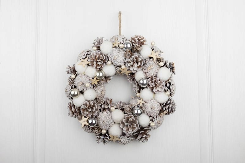 CHRISTMAS WREATH NATURAL CREAM SILVER HANGING FOR DOOR 35cm Manufacturer code 8091718