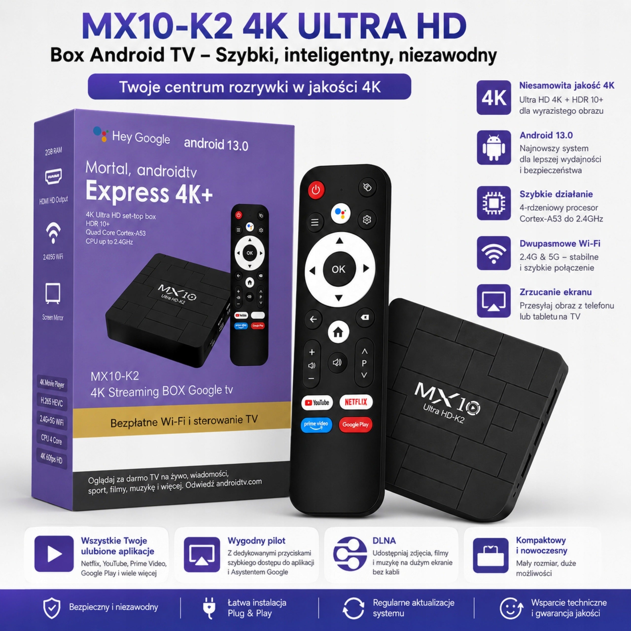 CHROMECAST PLAYER SMART TV BOX ANDROID 13 4K 2GB 16GB WIFI 6 Manufacturer code Chromecast Odtwarzacz Smart TV 4/32 GB