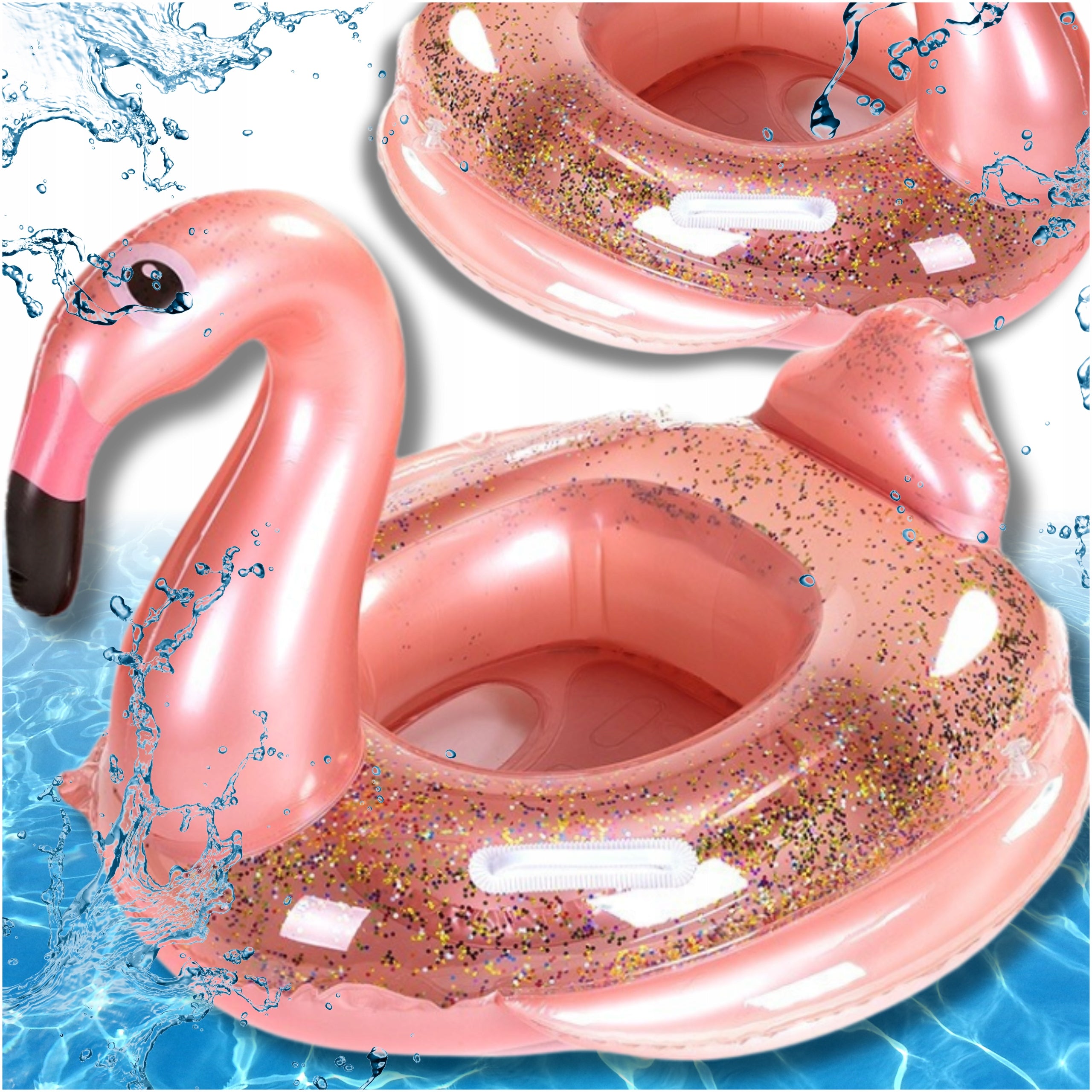 CIRCLE MATTRESS INFLATABLE FLAMINGO XXL ROSE GOLOD WITH SEAT POOL BEACH