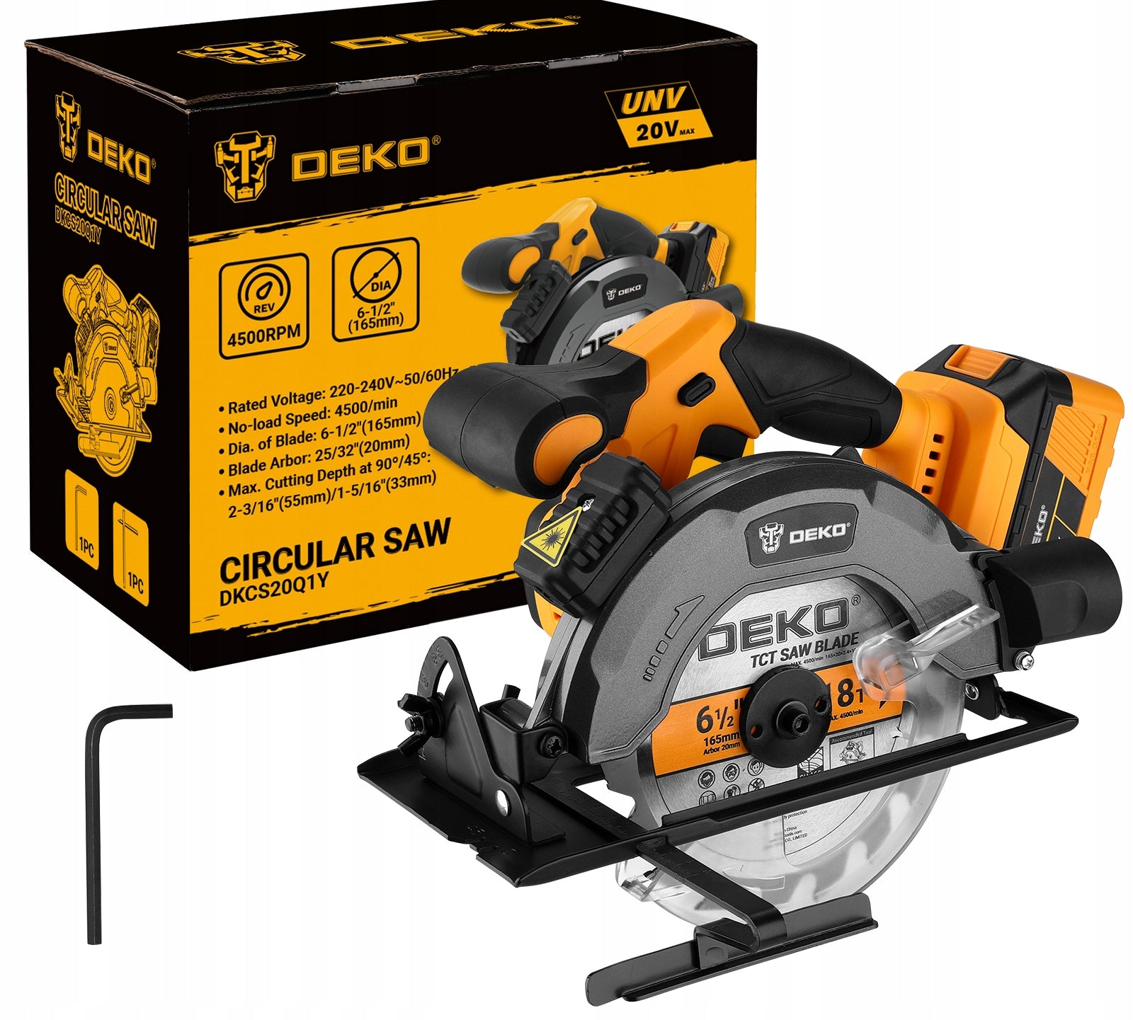 CIRCULAR SAW CORDLESS SAW FOR WOOD CUTTER 1600W 165MM DEKO Manufacturer code DKCS20Q1Y-5S3