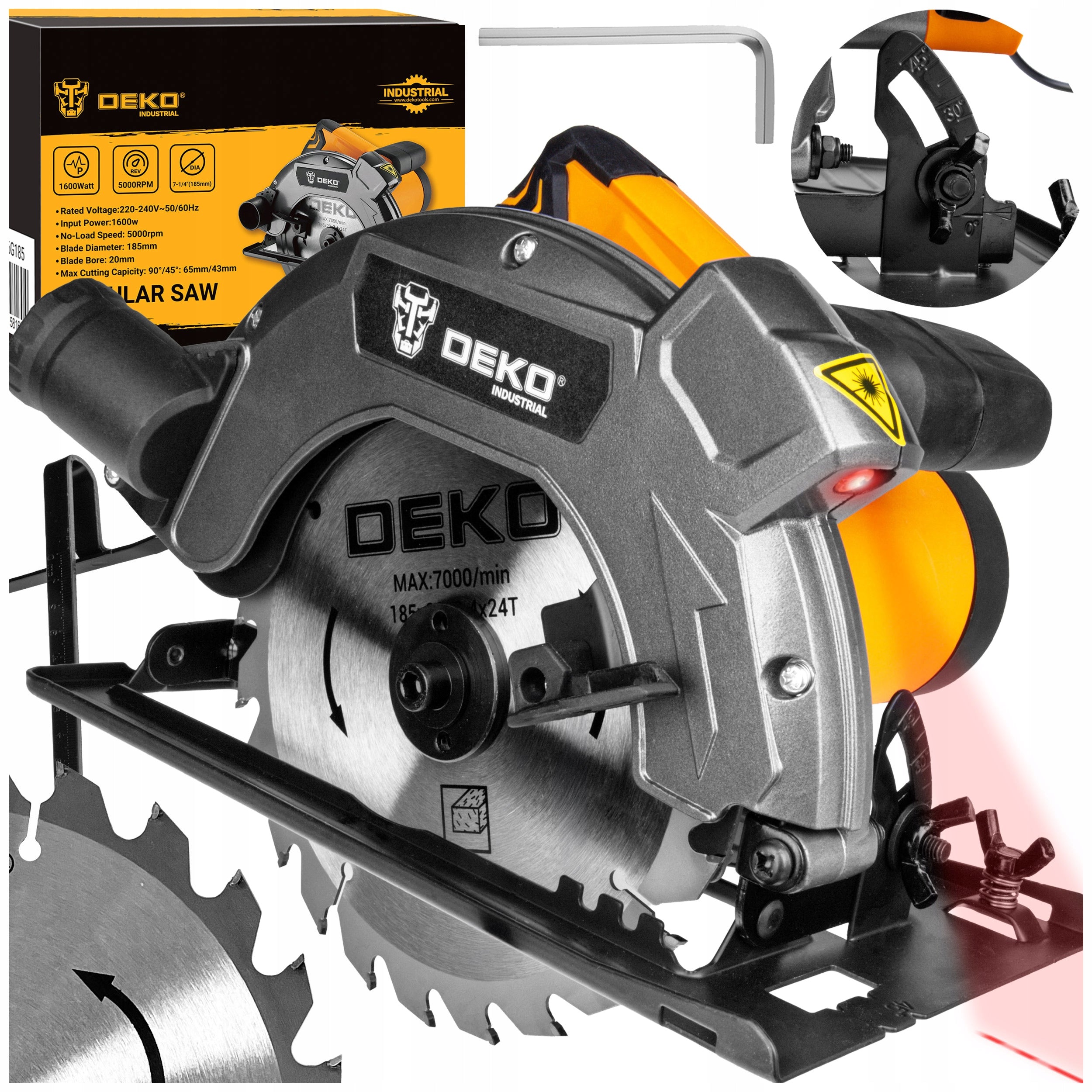 CIRCULAR SAW HAND SAW FOR WOOD 1600W BLADE 185MM DEKO
