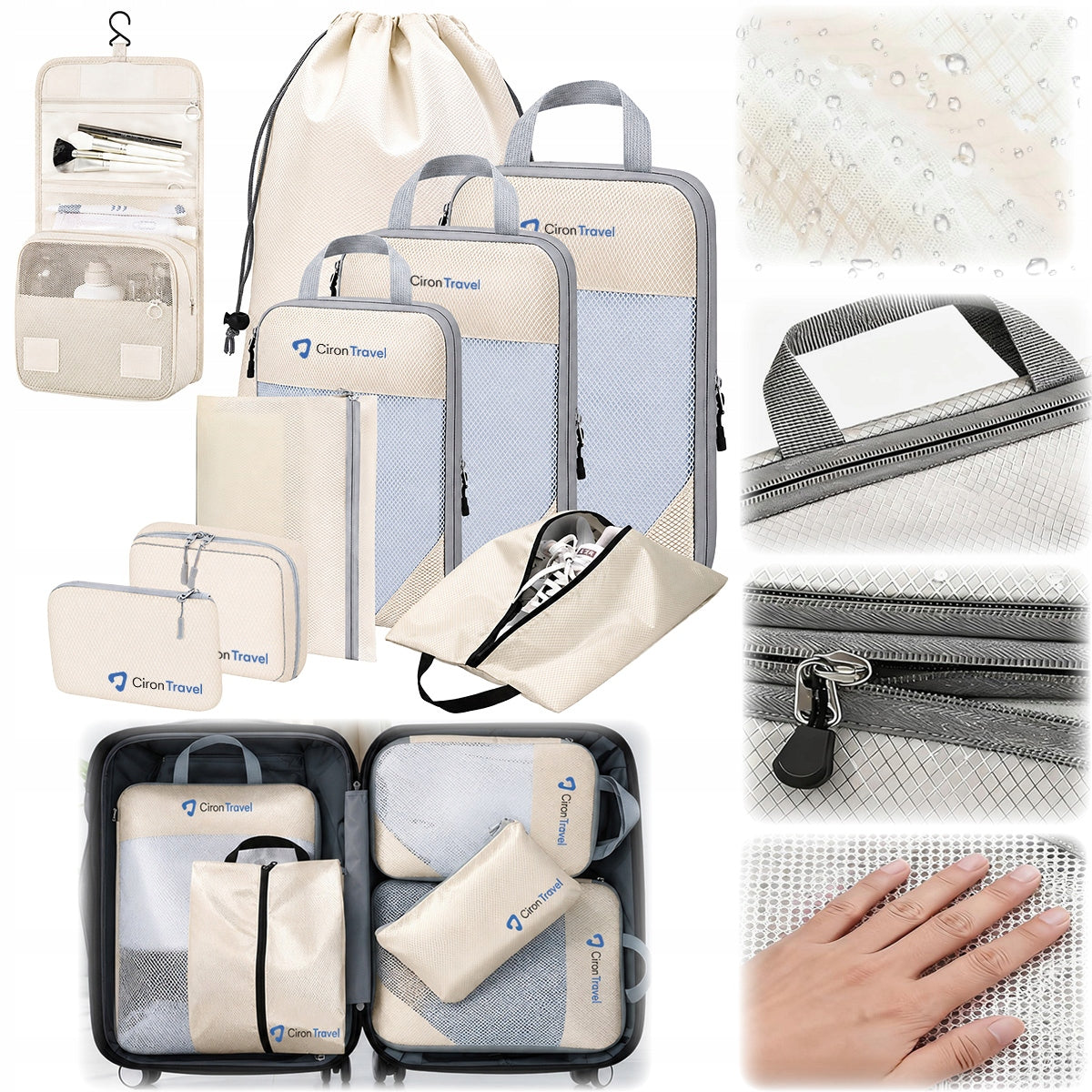 CIRON TRAVEL Compression Travel Organizers for Backpack Suitcase 9 Elements