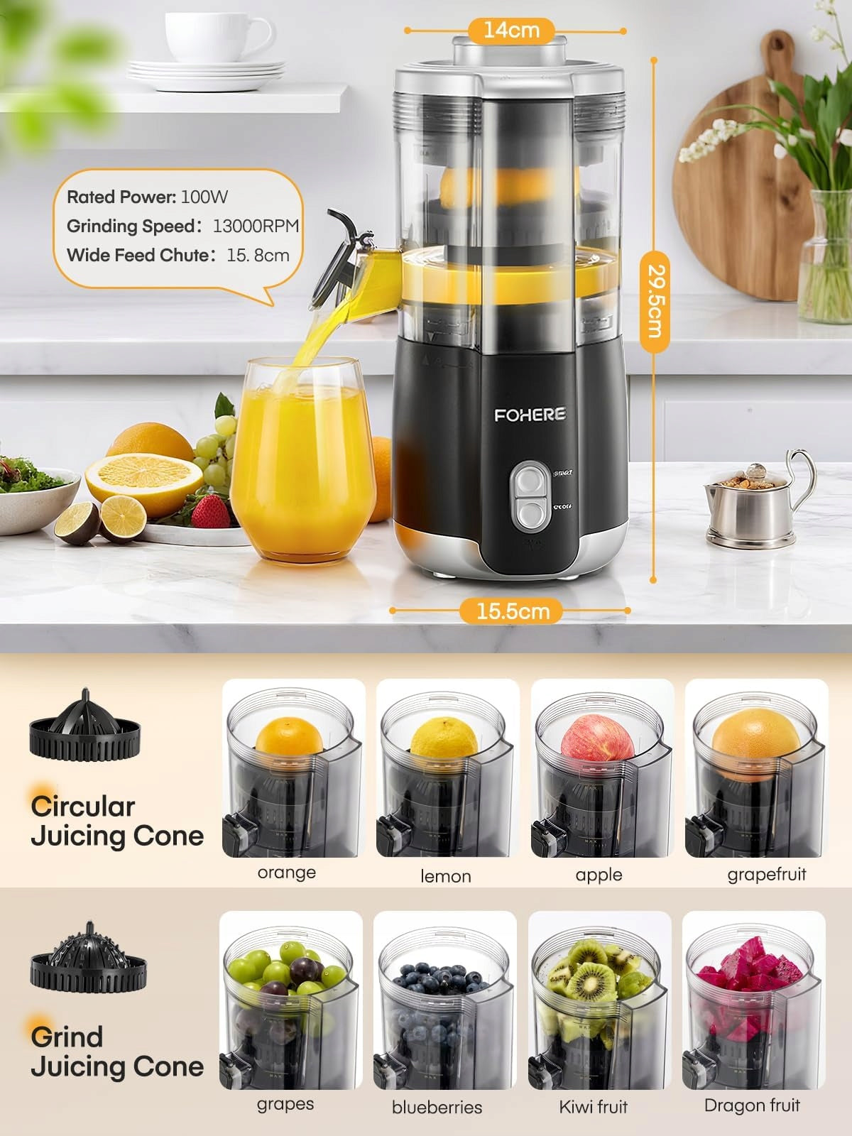 CITRUS JUICER 100W FOR FRUIT JUICER AUTOMATIC QUIET Manufacturer code Wyciskarka Do Owoców Automatyczna Elektryczna