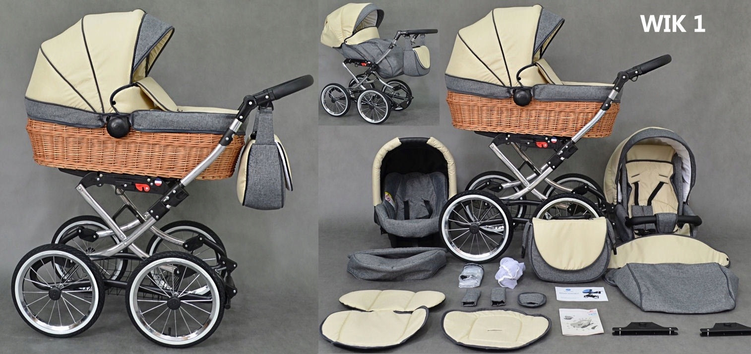 CLASSIC BABY STROLLER 4IN1 Wicker RETRO Wicker BASE ISOFIX + Accessories Manufacturer code babeboss