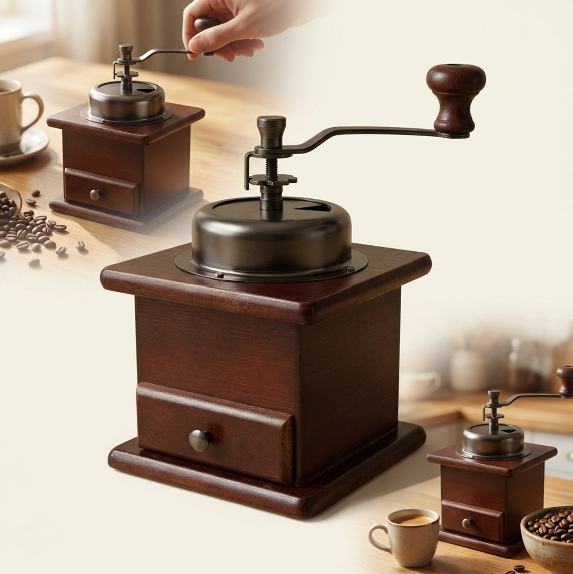 CLASSIC RETRO PEPPER SPICE COFFEE GRINDER WITH DRAWER ADJUSTMENT