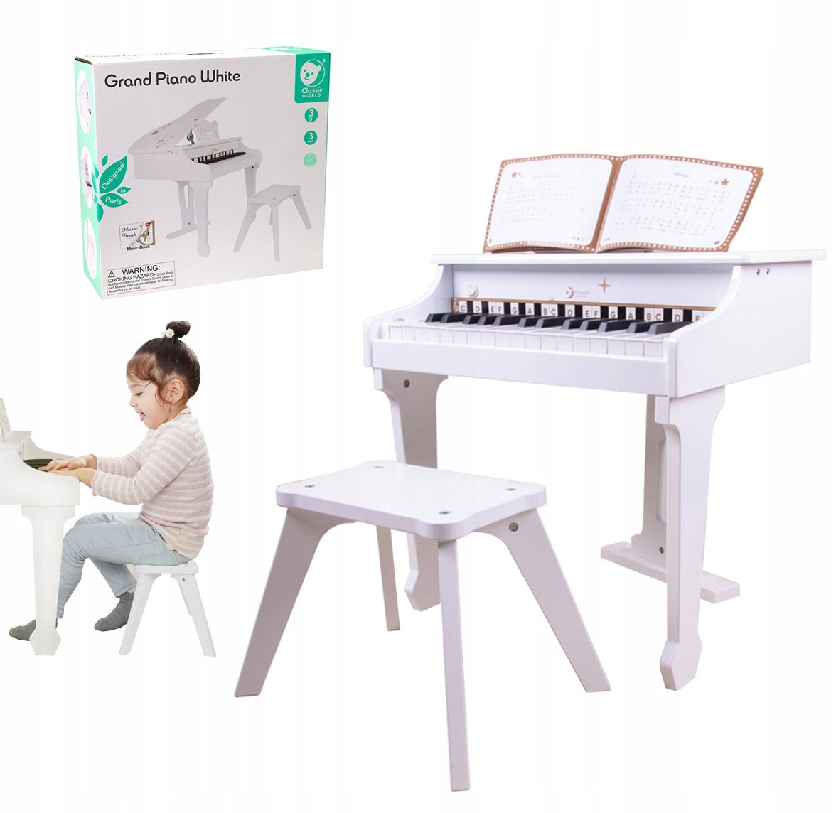 CLASSIC WORLD Large Piano for Children with Chair and Book