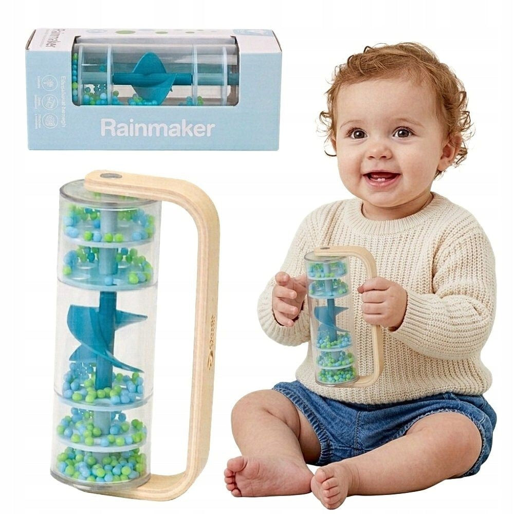 CLASSIC WORLD Wooden Rattle Rainer Tube with Balls Blue