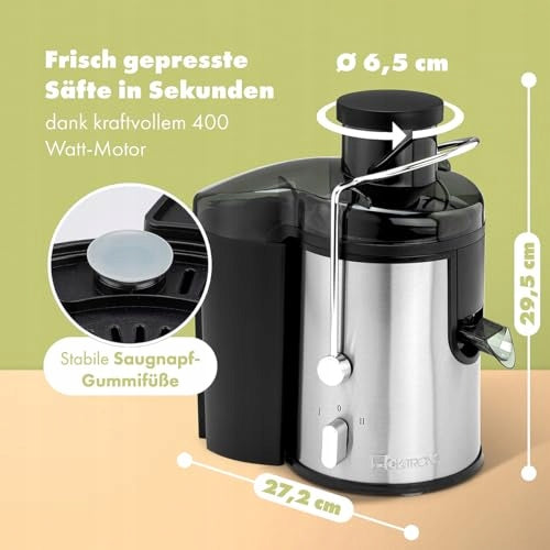 CLATRONIC Fruit and Vegetable Juicer Large Inlet Easy Cleaning 400W Packaging status original