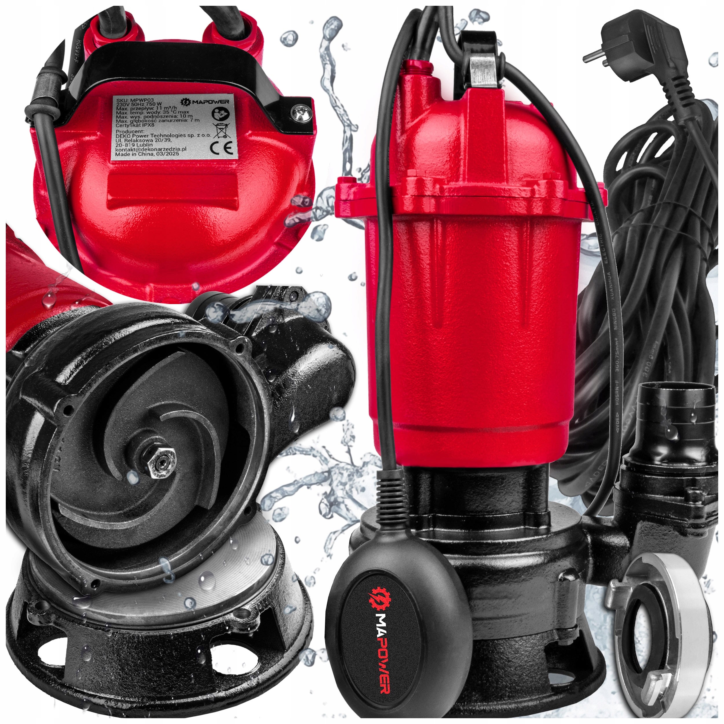 CLEAN DIRTY WATER PUMP SEPTIC TANK FLOAT WITH SHREDDER 750W MAPOWER