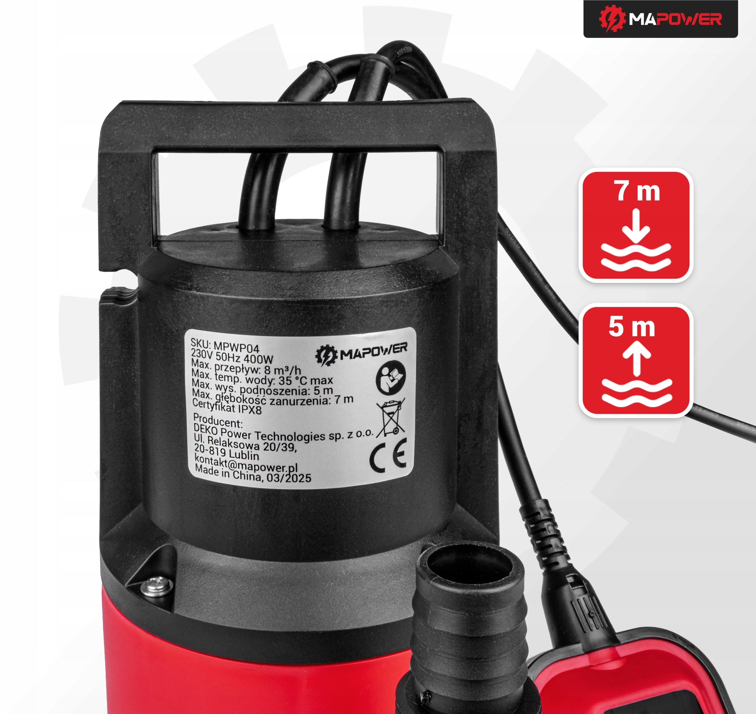 CLEAN WATER PUMP DIRTY POOL SUBMERSIBLE FLOAT 400W STRONG MAPOWER Manufacturer MAPOWER