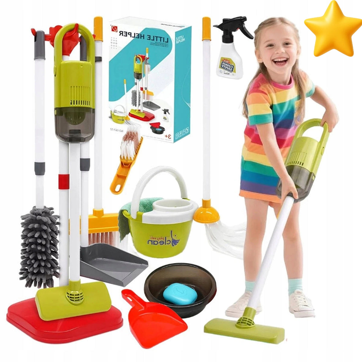 CLEANING KIT FOR CHILDREN BROOM MOP VACUUM CLEANER 22 EL HIGH QUALITY