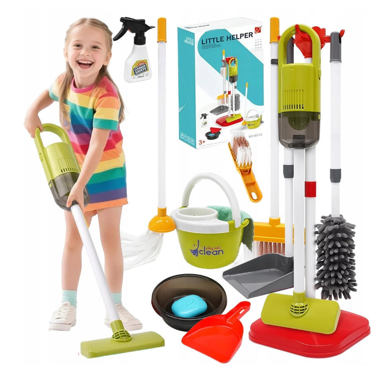 CLEANING KIT FOR CHILDREN LARGE VACUUM CLEANER BROOM MOP 22 ELEMENTS Packaging status original