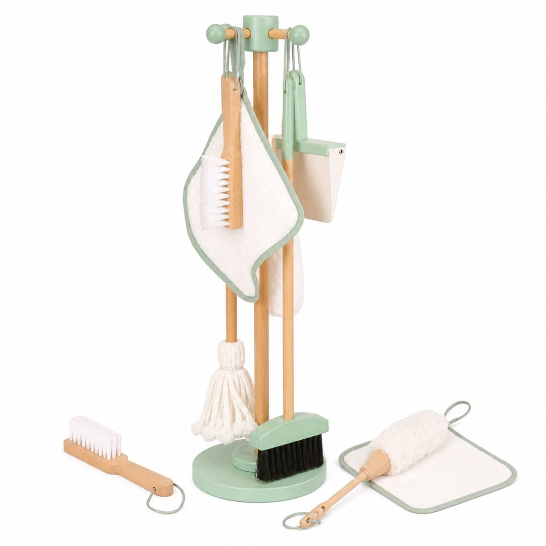 CLEANING KIT FOR CHILDREN MOP BROOM DUSTPAN BRUSH STAND WOOD Brand no brand