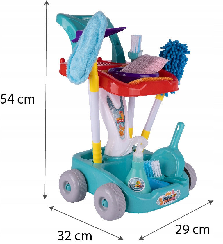 CLEANING KIT FOR CHILDREN ON A TROLLEY BRUSH WASHER MOP DUSTPAN Brand MalPlay
