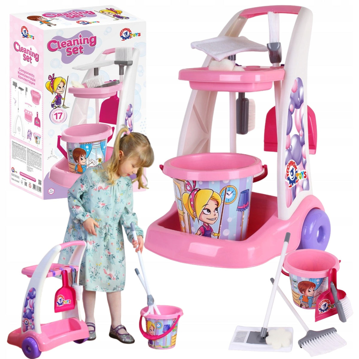 CLEANING KIT FOR CHILDREN TROLLEY MOP ACCESSORIES TOY TECHNOK 6429