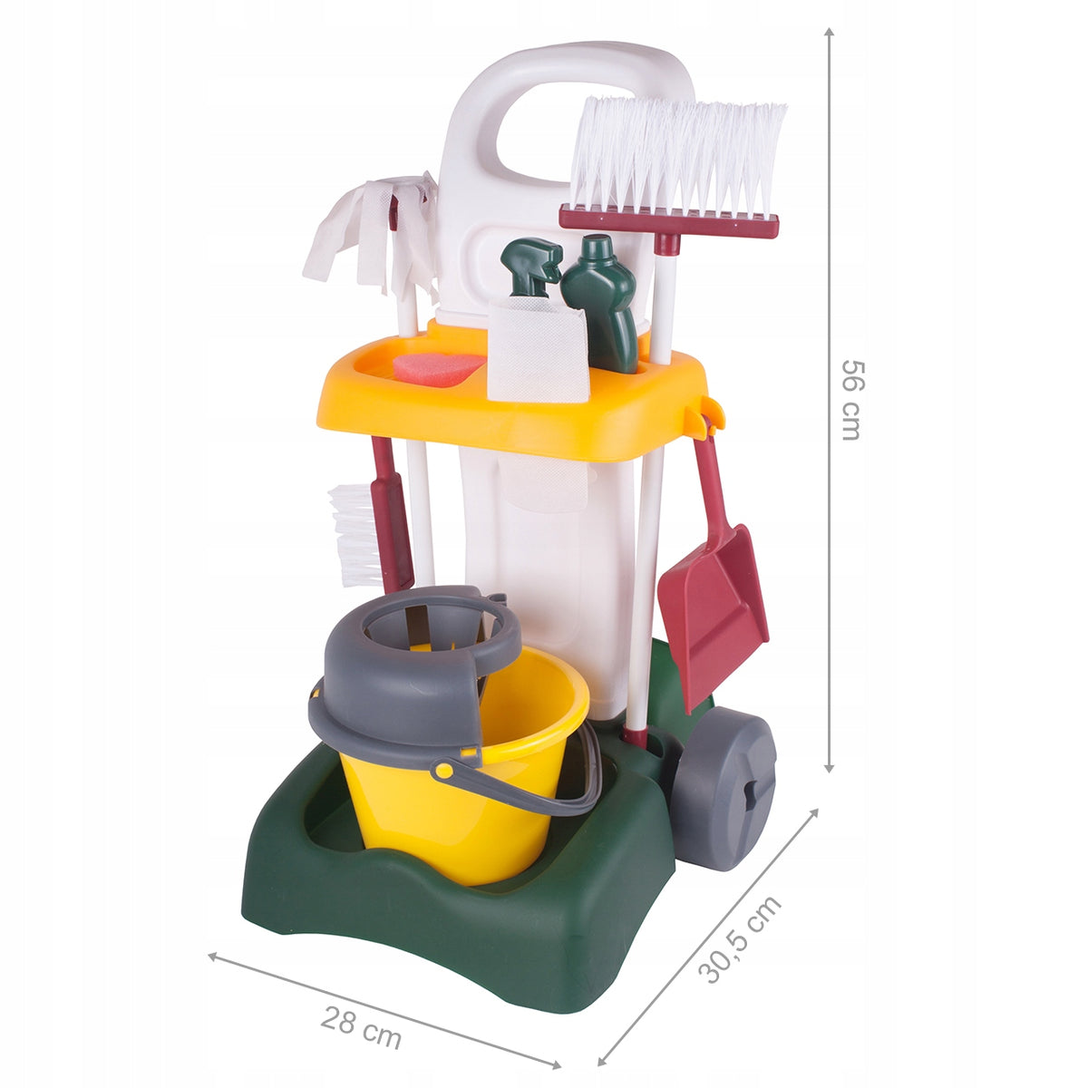 CLEANING KIT FUN FOR KIDS MOP BUCKET BROOM CART ON WHEELS Batteries included no