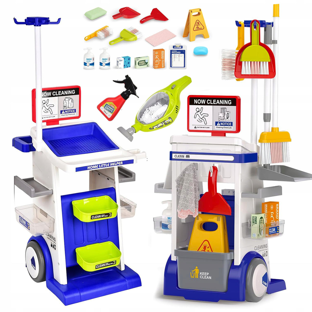 CLEANING TROLLEY SET FOR CHILDREN BATTERY-OPERATED VACUUM CLEANER + ACCESSORIES 22EL