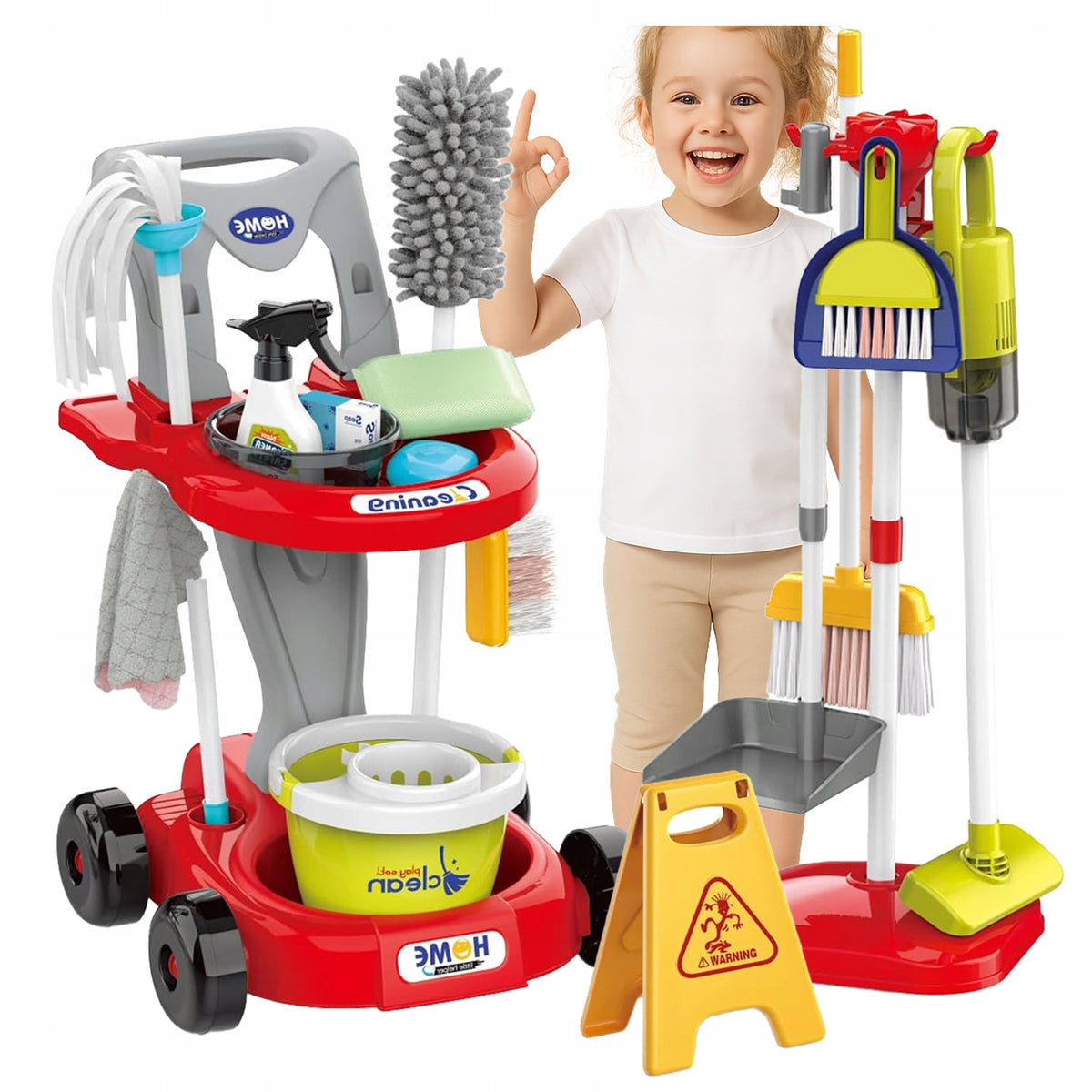CLEANING TROLLEY SET FOR CHILDREN BATTERY-OPERATED VACUUM CLEANER + ACCESSORIES 29EL