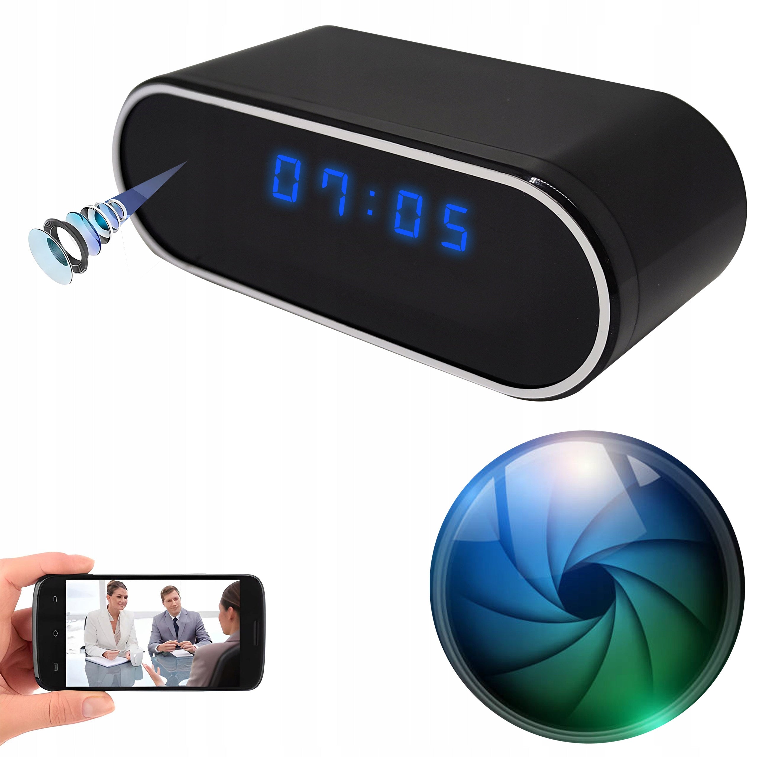 CLOCK WITH HIDDEN MINI CAMERA SPY CAMERA WiFi ALARM CLOCK FULL HD USB Manufacturer code ZEGAR Z UKRYTA KAMERA E292-1
