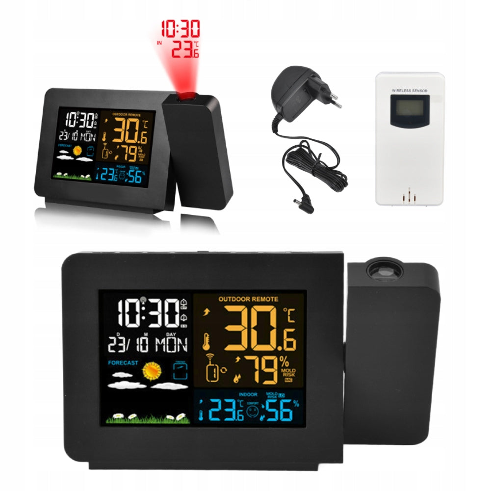 CLOCK WITH PROJECTOR ALARM CLOCK ELECTRONIC WEATHER STATION HYGROMETER LCD Model 3115220018511