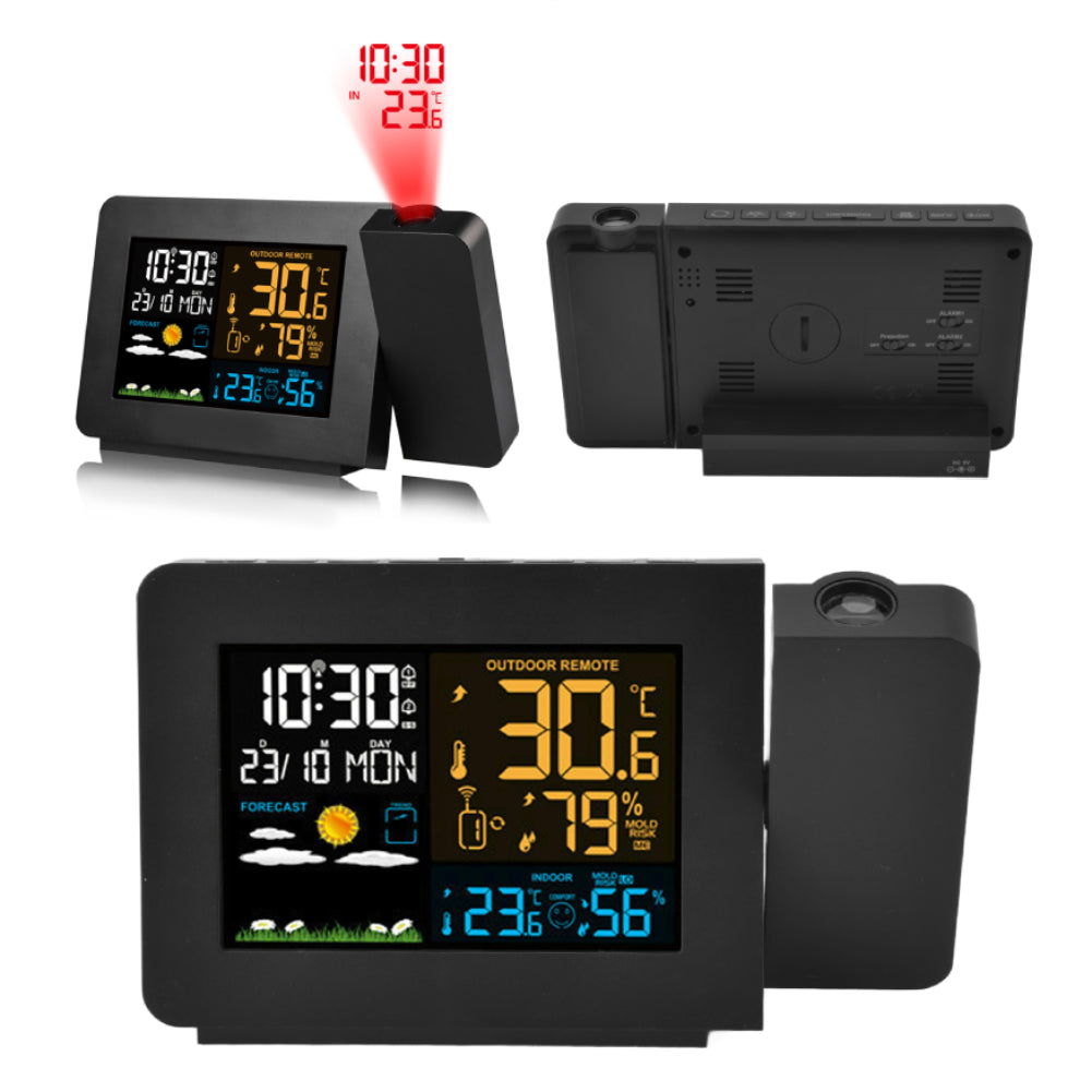 CLOCK WITH PROJECTOR ALARM CLOCK ELECTRONIC WEATHER STATION HYGROMETER LCD