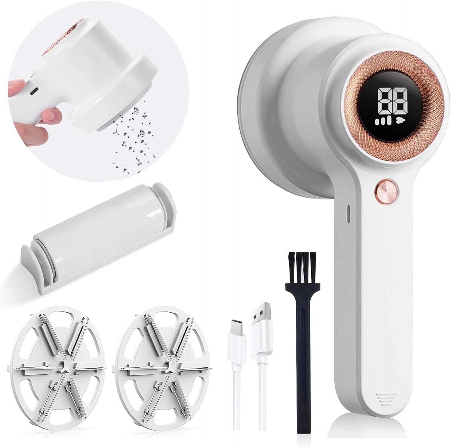 CLOTHES SHAVER CORDLESS MACHINE 3 MODES USB-C 2000mAh 4x 6 BLADES Manufacturer code MASZYNKA DO TAPICERKI SWETRÓW TKANIN SIERŚCI