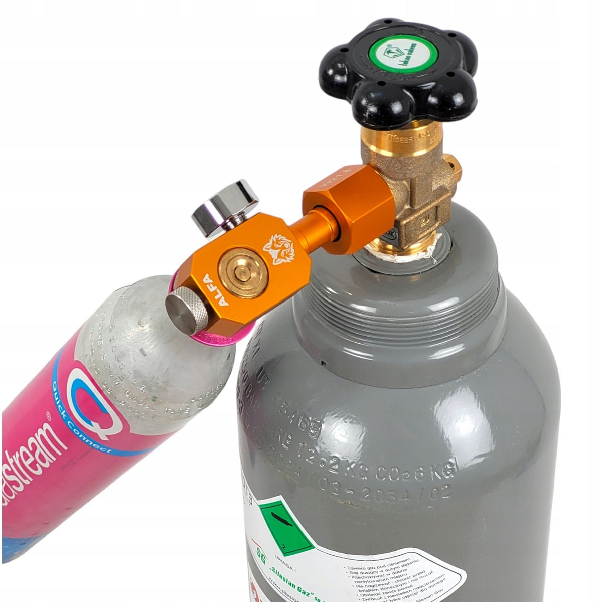 CO2 8l Cylinder and Fistula Adapter ALFA10 For Sodastream Quick Connect Cartridges Packaging status original