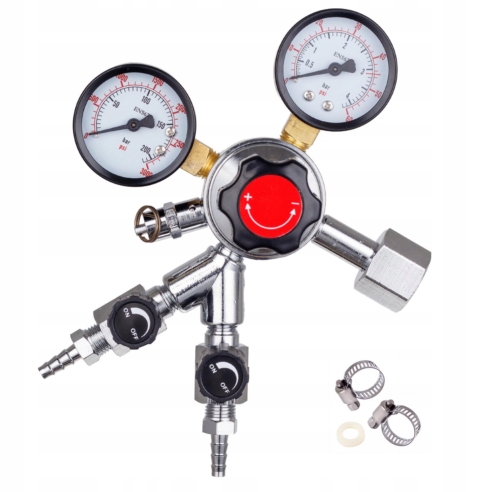 CO2 Reducer for Water Beer Wine Cider KEG Double 2 Connections 8mm Valves