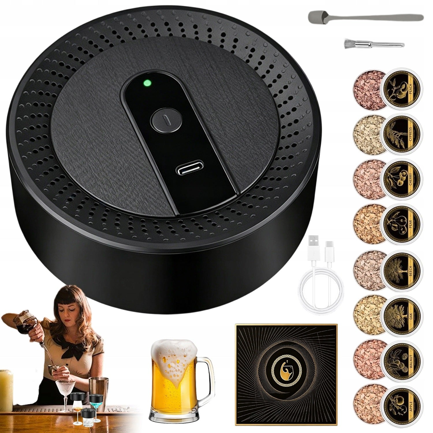 COCKTAIL SMOKING SET ELECTRIC SMOKER BARTENDER GIFT WOOD CHIPS Packaging status original