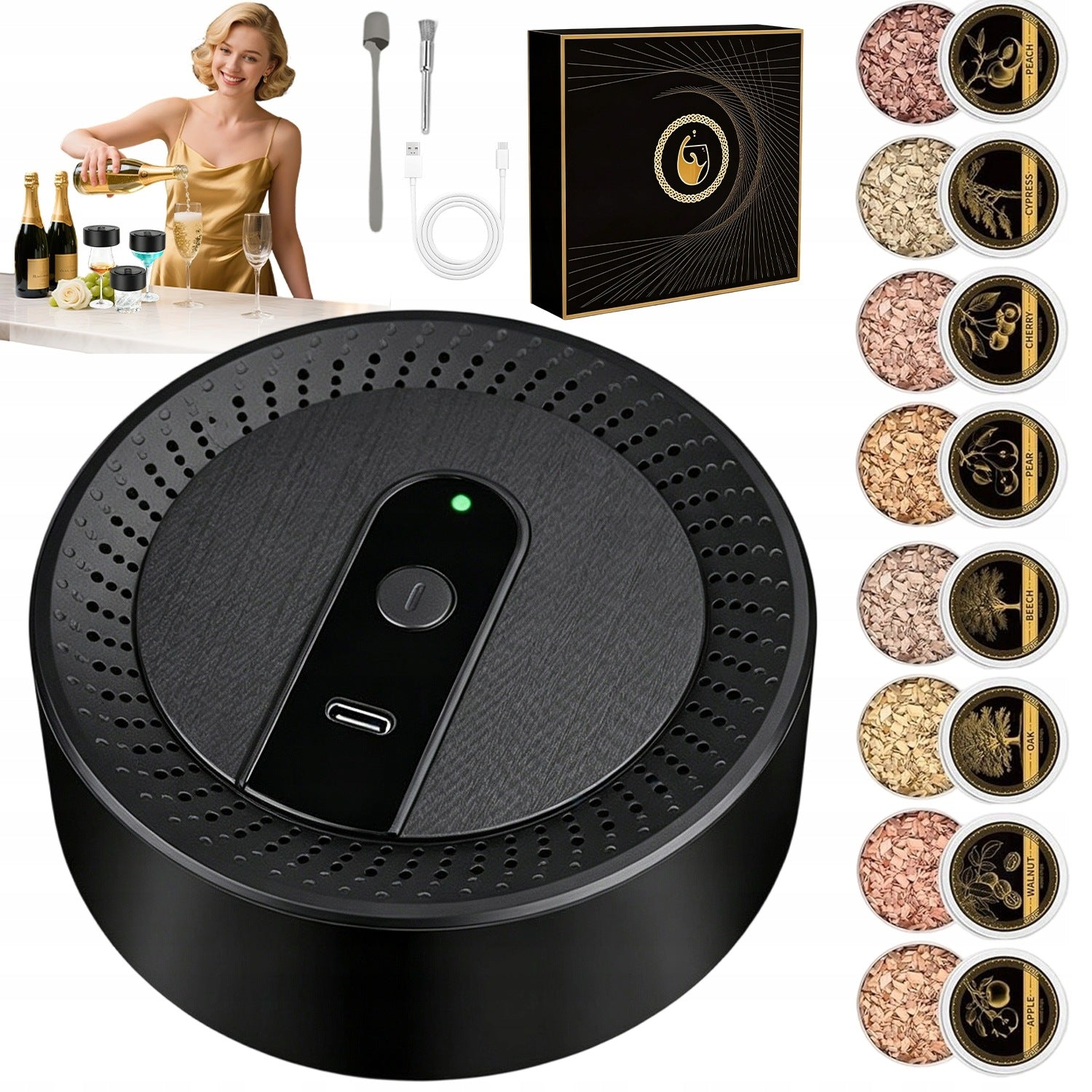 COCKTAIL SMOKING SET ELECTRIC SMOKER BARTENDER GIFT WOOD CHIPS
