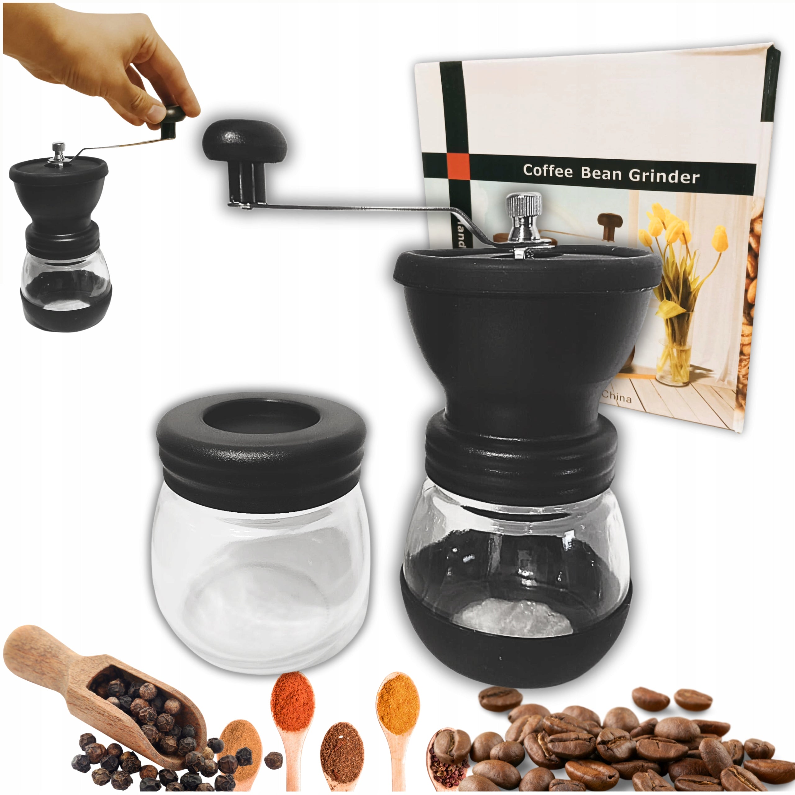 COFFEE GRINDER HANDHELD CLASSIC CERAMIC ZARN BLACK CONTAINER STRONG
