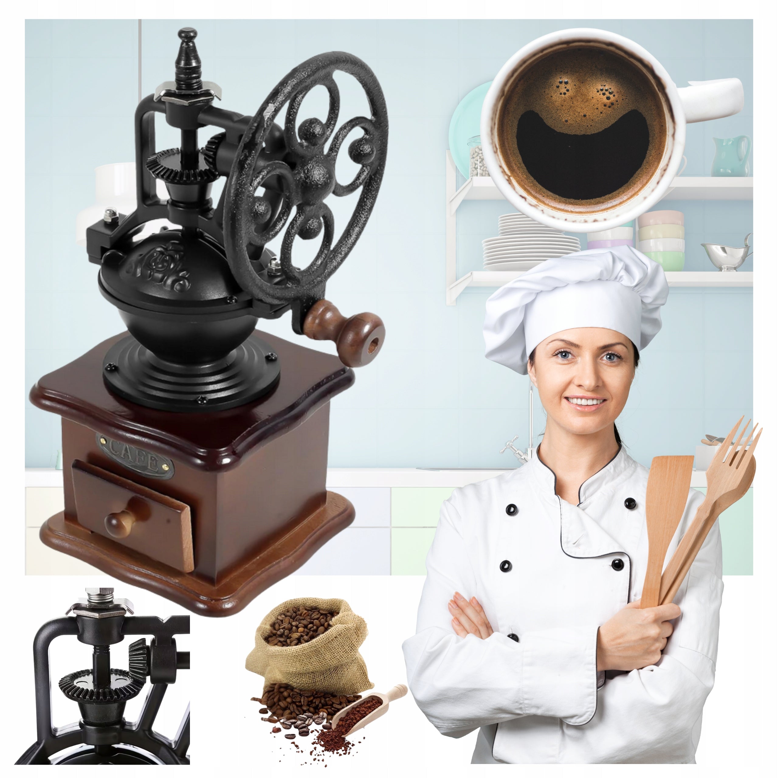 COFFEE GRINDER HANDHELD CLASSIC CERAMIC ZARN BROWN RETRO STRONG