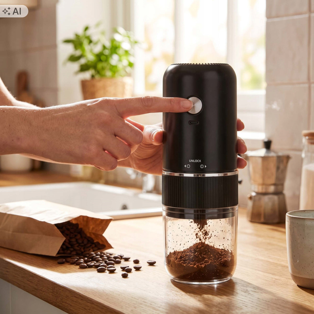 COFFEE GRINDER WIRELESS USB ELECTRIC INCANDESCENT POWERFUL GRINDER Packaging status original