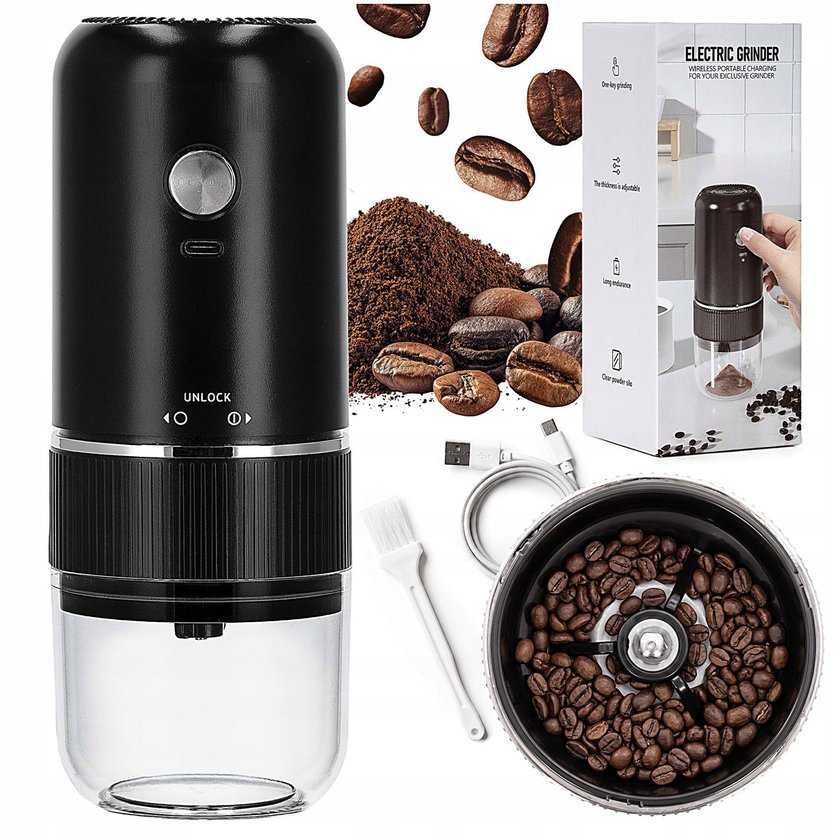 COFFEE GRINDER WIRELESS USB ELECTRIC INCANDESCENT POWERFUL GRINDER
