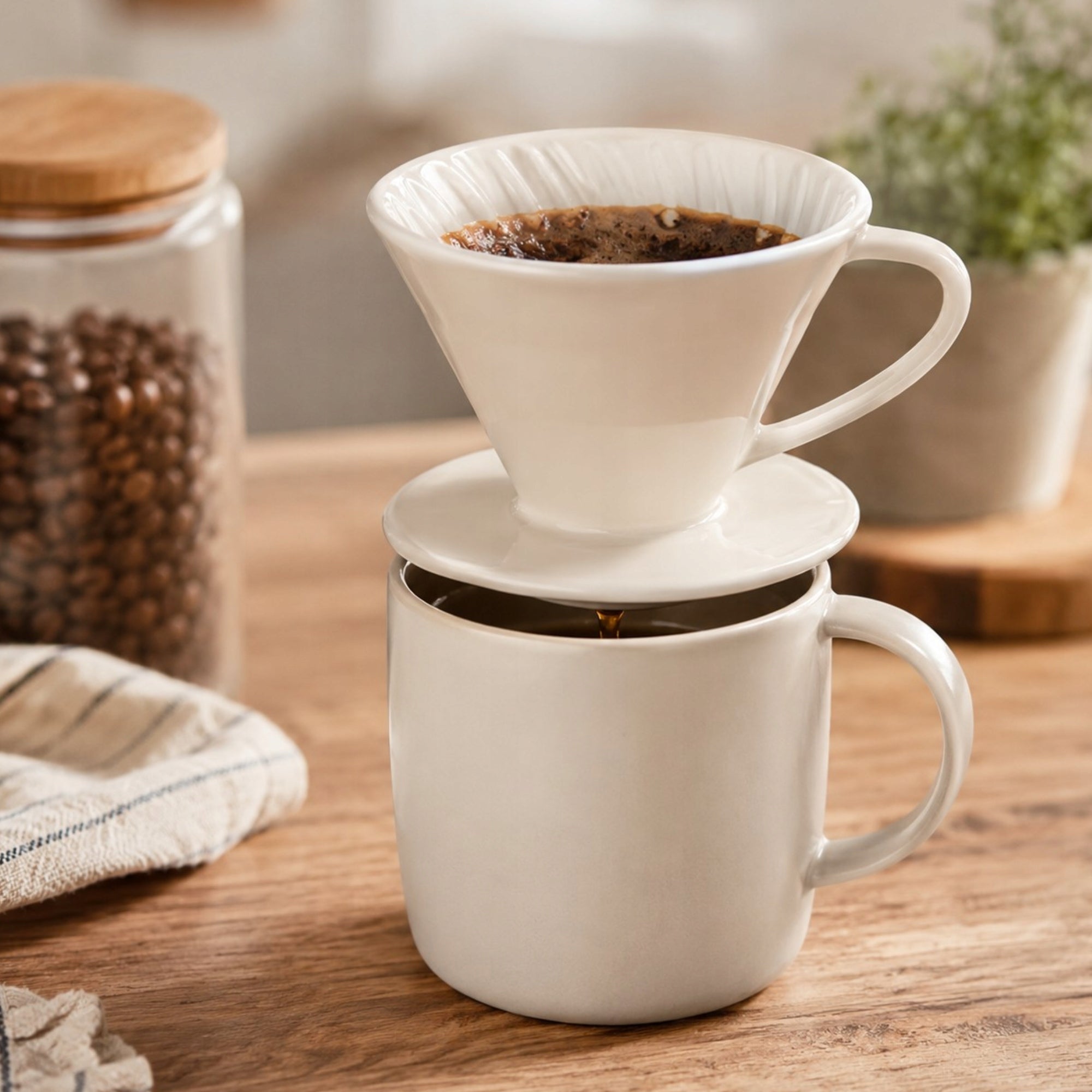 COFFEE INFUSER FILTERING CERAMIC FUNNEL WHITE DRIP DRIPPER Packaging status original