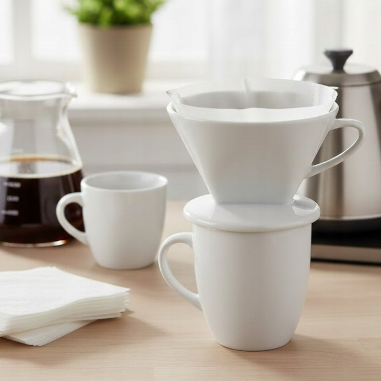 COFFEE INFUSER FILTERING PORCELAIN STRAINER FUNNEL WHITE DRIP DRIPPER Packaging status original