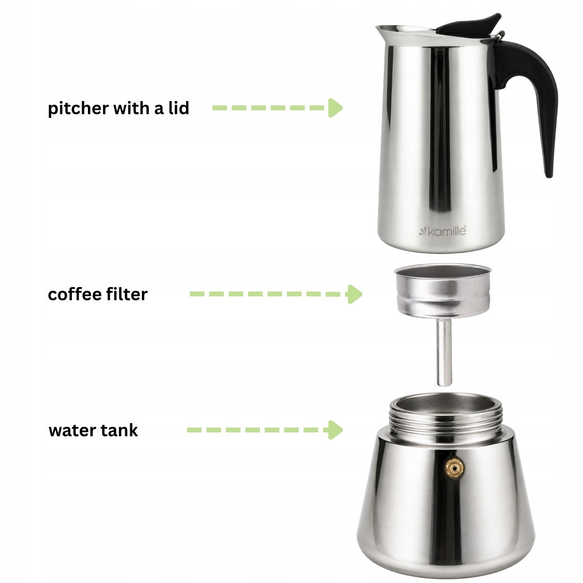 COFFEE MAKER STEEL ESPRESSO BREWER 600 ml KAMILLE Manufacturer code 0553