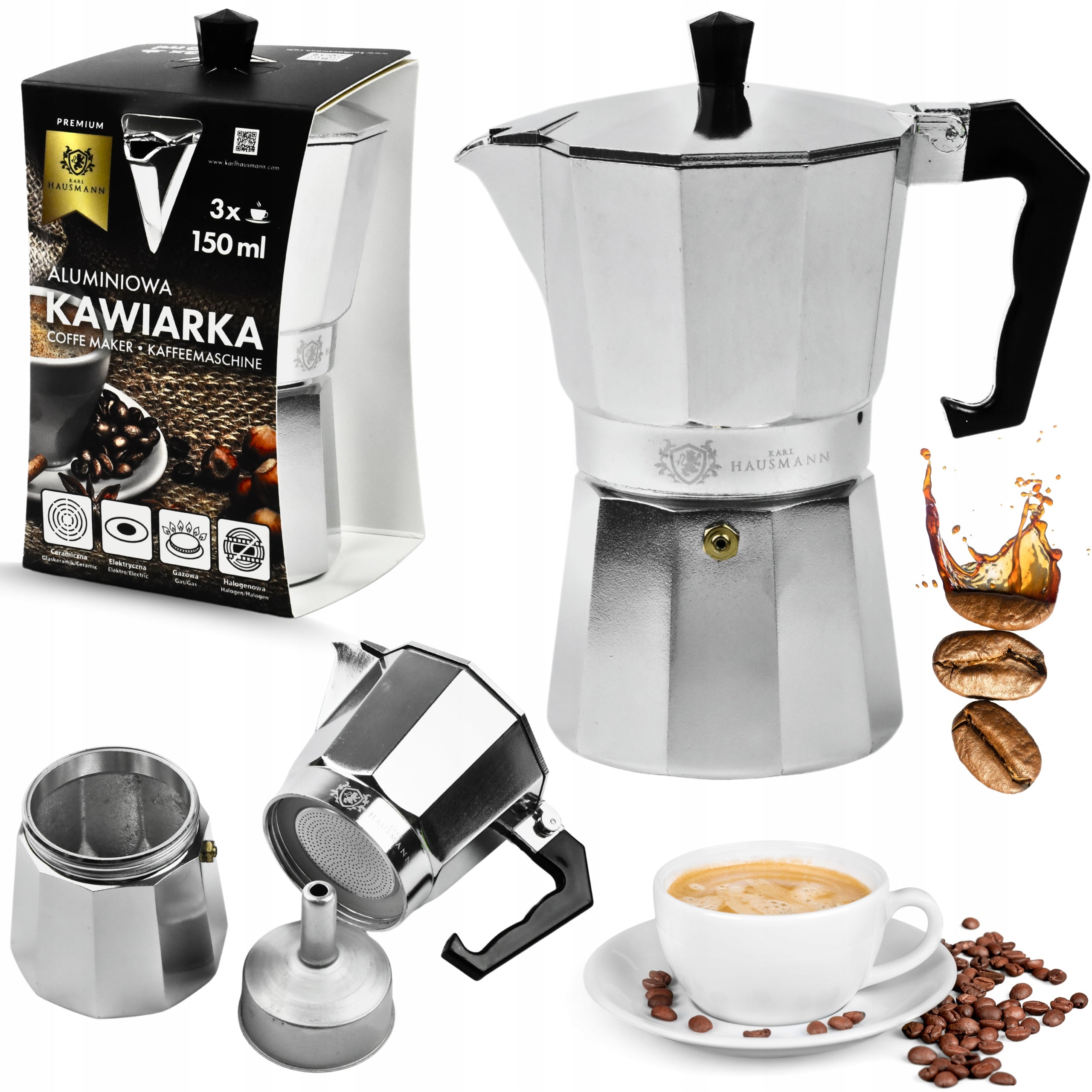 COFFEE MAKER TEA INFUSER 150ml ALUMINUM FOR GAS 3 cups